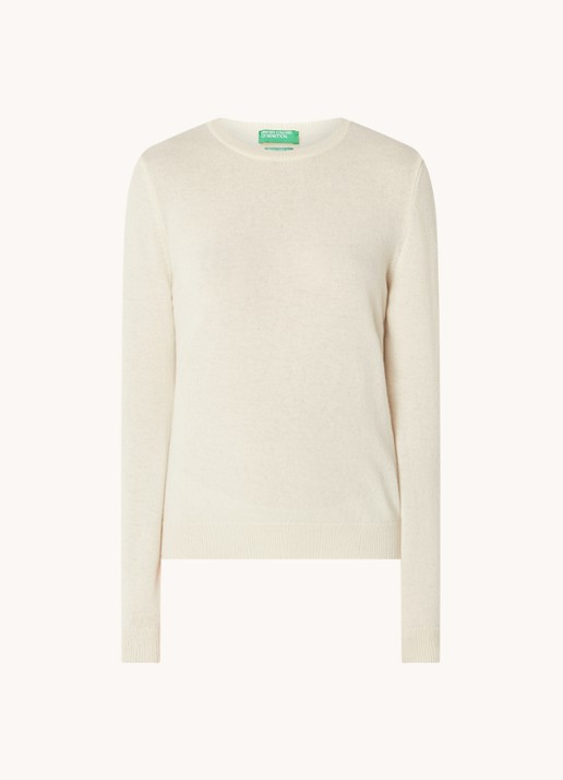 Benetton Fijngebreide pullover van merino wol - voorkant creme