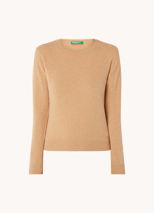 Benetton Fijngebreide pullover van merino wol - voorkant 2 camel