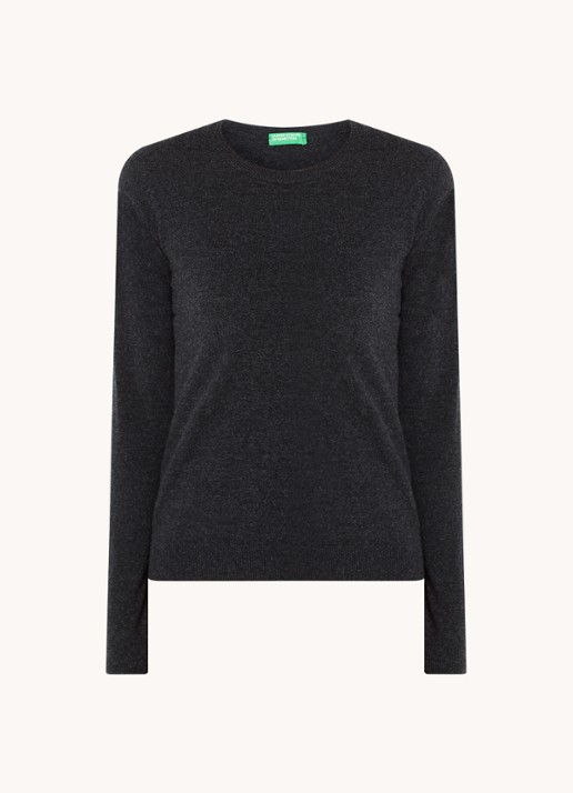 Benetton Fijngebreide pullover van merino wol - voorkant antraciet