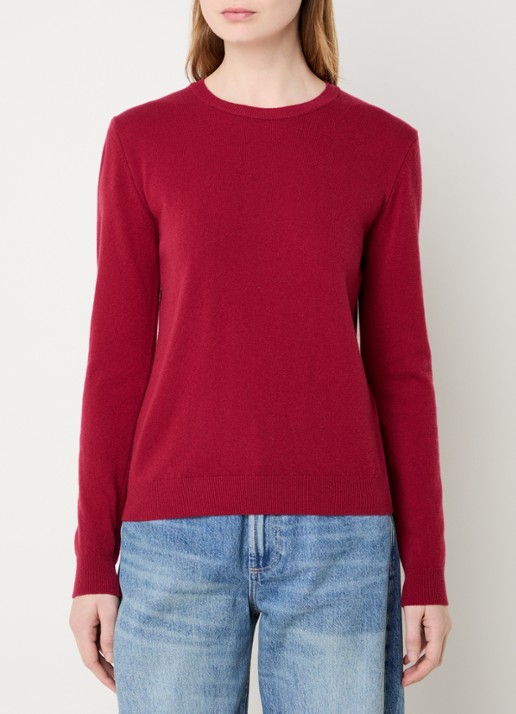 Benetton Fijngebreide pullover van merino wol - detail 4 kersenrood