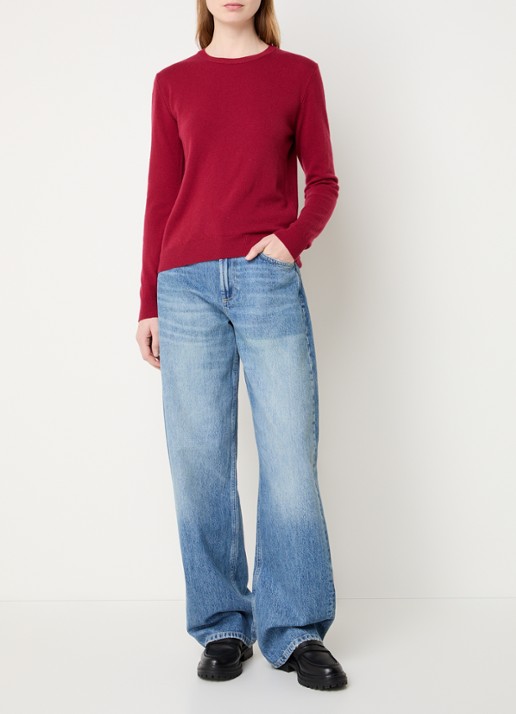 Benetton Fijngebreide pullover van merino wol - voorkant 3 kersenrood