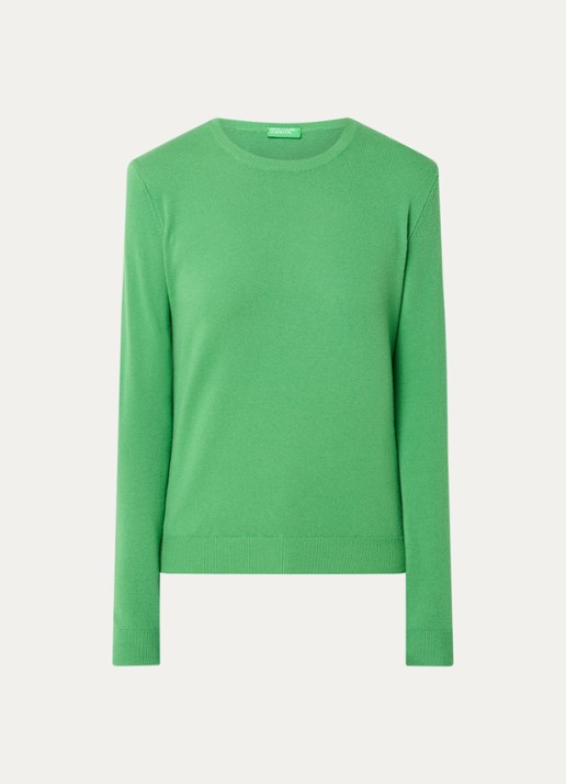 Benetton Fijngebreide pullover van merino wol - voorkant neongroen