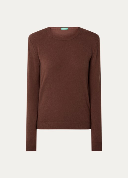 Benetton Fijngebreide pullover van merino wol - voorkant 2 kastanjebruin