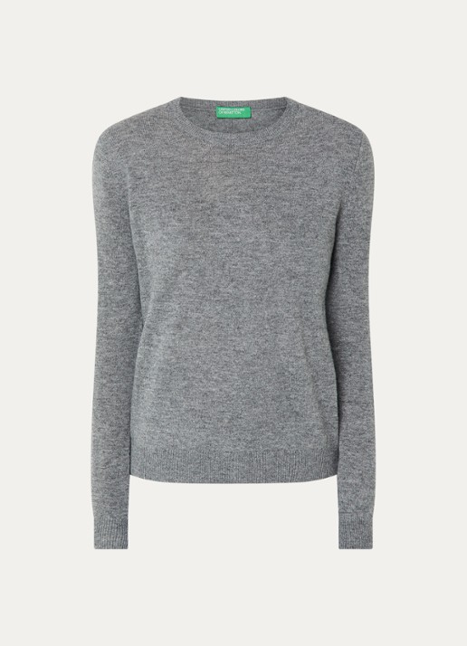 Benetton Fijngebreide pullover van merino wol - voorkant 3 grijs