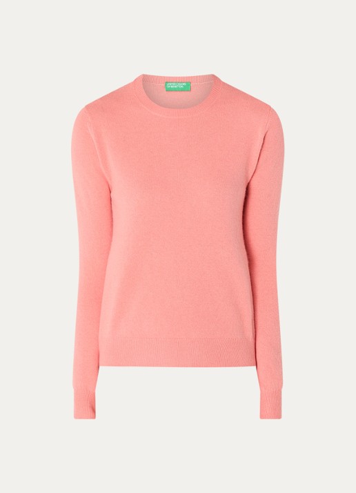 Benetton Fijngebreide pullover van merino wol - voorkant 2 abrikoos