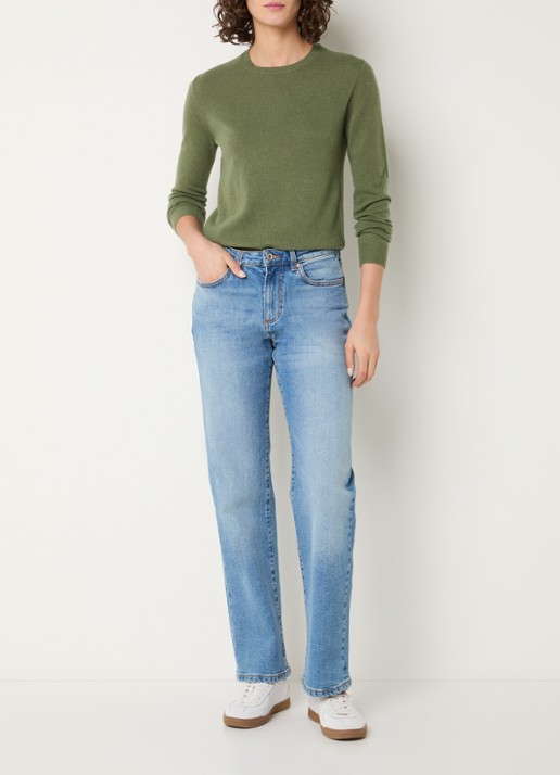 Benetton Fijngebreide pullover van merino wol - voorkant 2 mosgroen