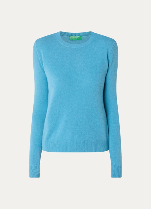 Benetton Fijngebreide pullover van merino wol - voorkant 2 zeegroen