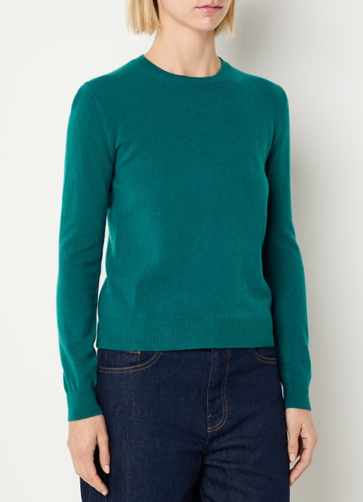 Benetton Fijngebreide pullover van merino wol - detail 4 donkerblauw