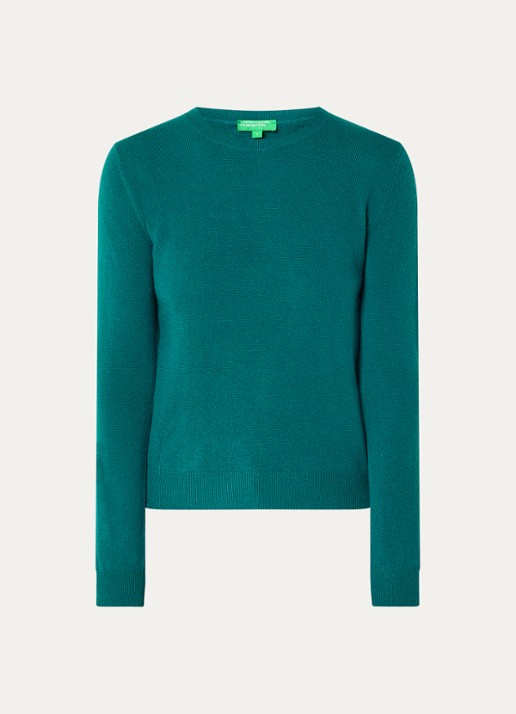 Benetton Fijngebreide pullover van merino wol - voorkant donkerblauw