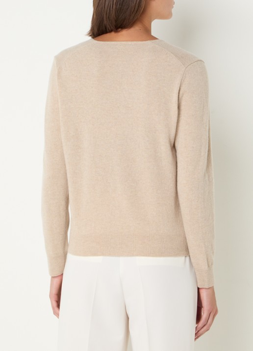 Benetton Fijngebreide pullover van scheerwol met V-hals - achterkant 3 beige