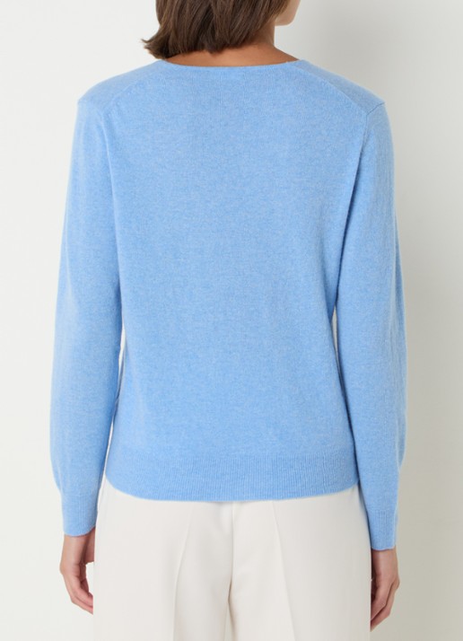 Benetton Fijngebreide pullover van scheerwol met V-hals - achterkant 4 blauwgrijs