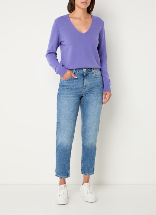 Benetton Fijngebreide pullover van scheerwol met V-hals - voorkant 3 lavendel