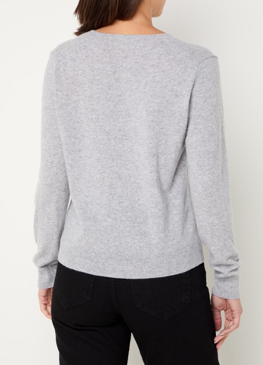 Benetton Fijngebreide pullover van scheerwol met V-hals - achterkant 4 grijsmele
