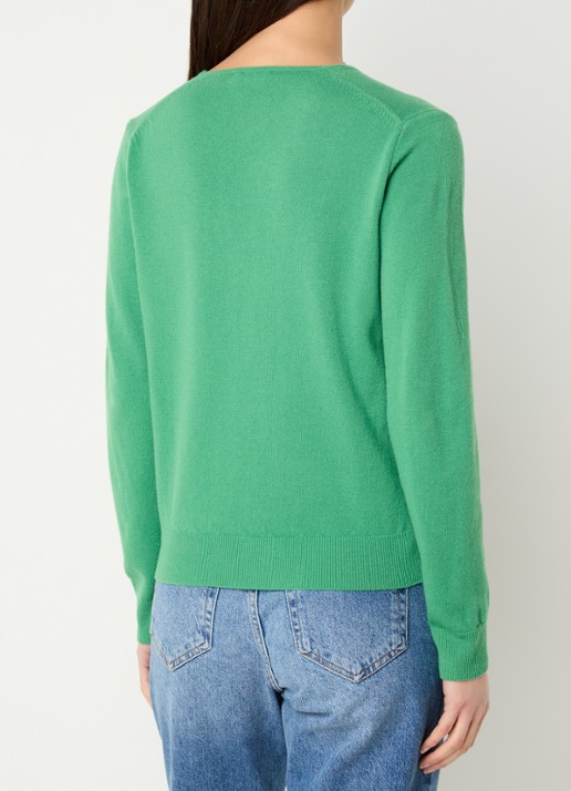 Benetton Fijngebreide pullover van scheerwol met V-hals - achterkant 4 groen