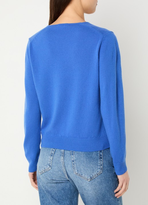 Benetton Fijngebreide pullover van scheerwol met V-hals - achterkant blauw