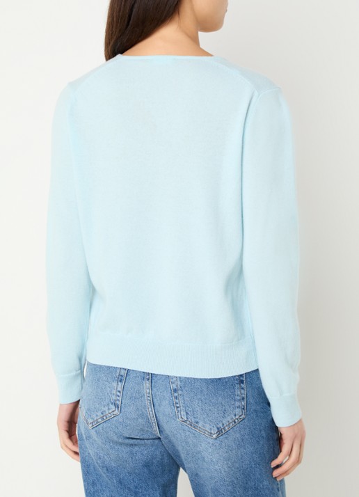 Benetton Fijngebreide pullover van scheerwol met V-hals - achterkant 4 zeegroen