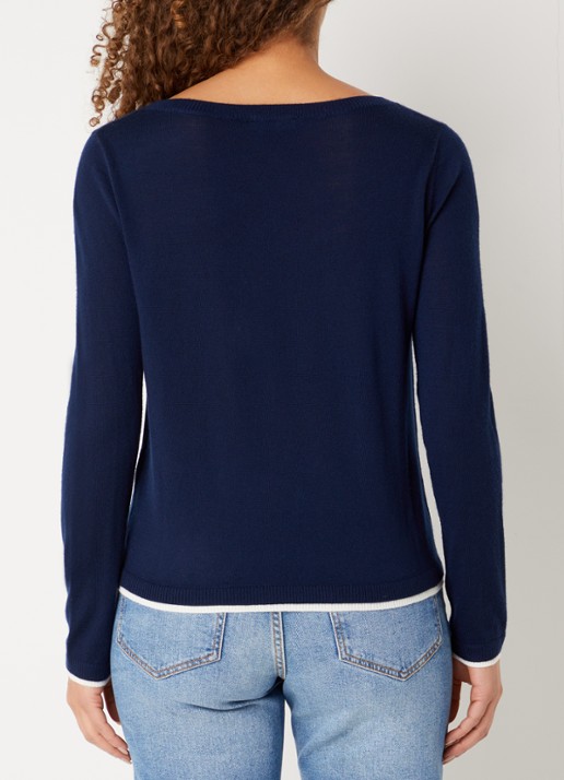 Benetton Fijngebreide pullover van scheerwol - achterkant donkerblauw