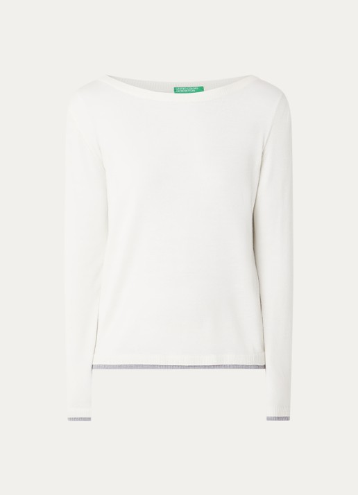 Benetton Fijngebreide pullover van scheerwol - voorkant 3 creme