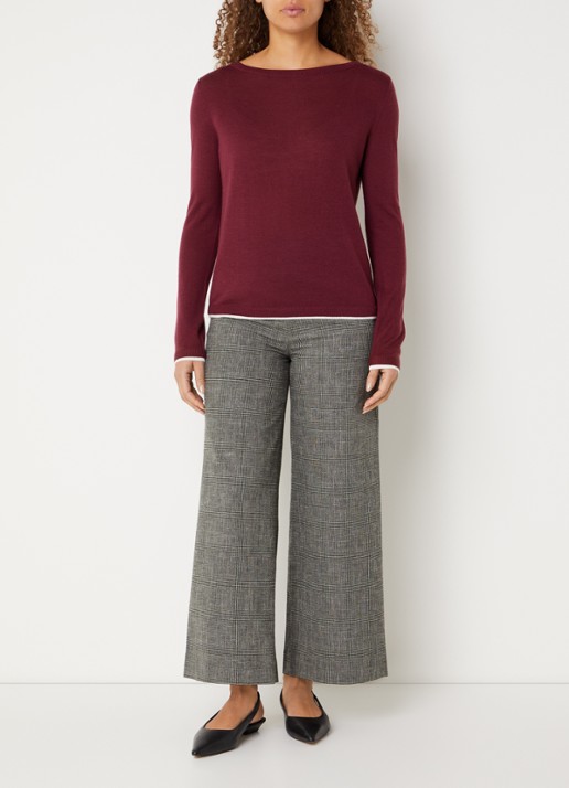 Benetton Fijngebreide pullover van scheerwol - voorkant 2 bordeauxrood
