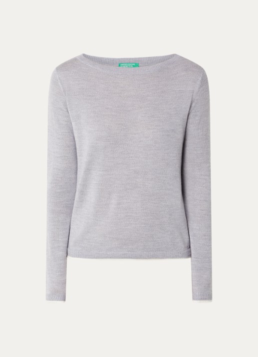 Benetton Fijngebreide pullover van scheerwol - voorkant 2 lichtgrijs