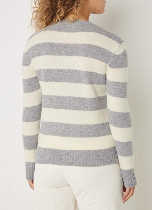 Benetton Fijngebreide pullover van wol met streepprint - achterkant 5 lichtgrijs