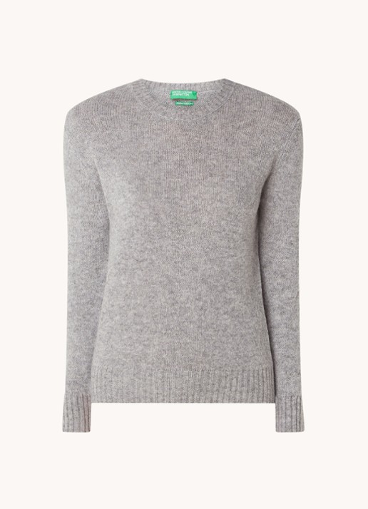 Benetton Fijngebreide pullover van wol - voorkant lichtgrijs
