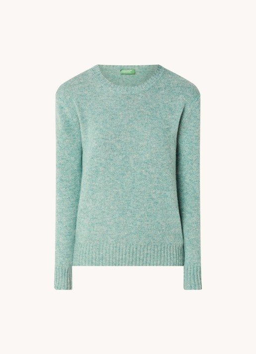 Benetton Fijngebreide pullover van wol - voorkant turquoise
