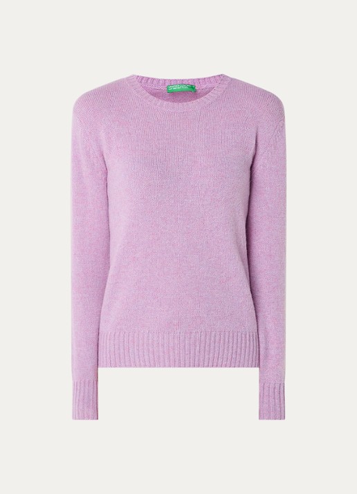 Benetton Fijngebreide pullover van wol - voorkant lila
