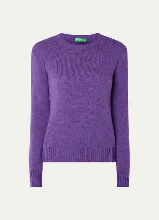 Benetton Fijngebreide pullover van wol - voorkant paars