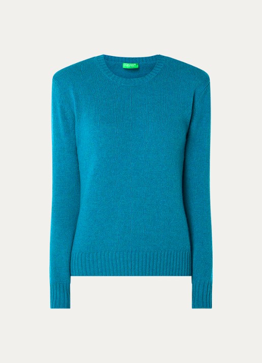 Benetton Fijngebreide pullover van wol - voorkant blauw