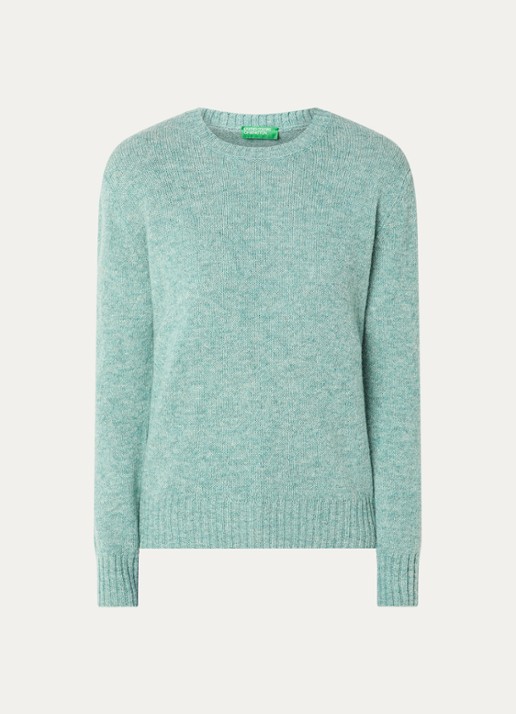 Benetton Fijngebreide pullover van wol - voorkant 2 mint