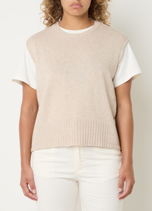 Benetton Fijngebreide spencer in wolblend met stretch - detail 4 zand