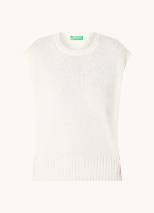 Benetton Fijngebreide spencer in wolblend met stretch - voorkant 2 gebroken wit