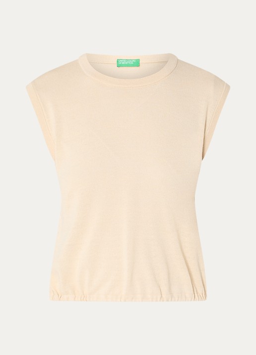 Benetton Fijngebreide top in linnenblend met trekkoord - voorkant 2 creme