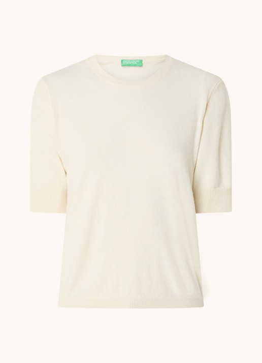 Benetton Fijngebreide top van scheerwol - voorkant creme