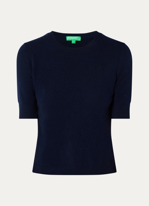 Benetton Fijngebreide top van scheerwol - voorkant 3 donkerblauw