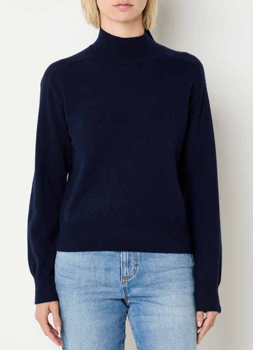 Benetton Fijngebreide trui in kasjmier wolblend met opstaande kraag - detail donkerblauw