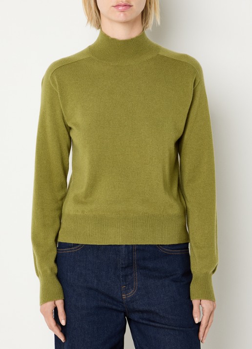 Benetton Fijngebreide trui in kasjmier wolblend met opstaande kraag - detail 4 mosgroen