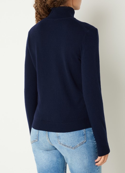 Benetton Fijngebreide trui van scheerwol met col - achterkant 2 donkerblauw