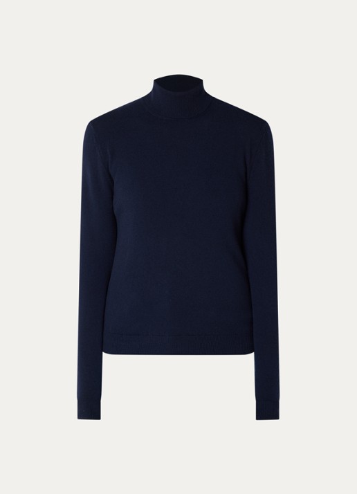 Benetton Fijngebreide trui van scheerwol met col - voorkant 3 donkerblauw