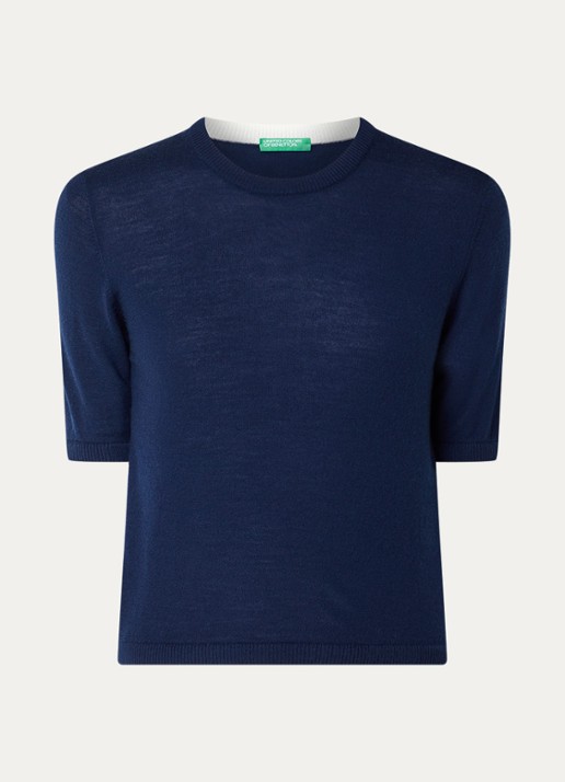 Benetton Fijngebreide trui van wol - voorkant 3 donkerblauw