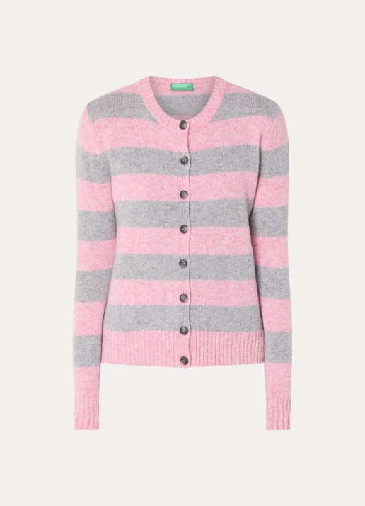 Benetton Fijngebreide vest van wol met streepdessin - voorkant 4 roze