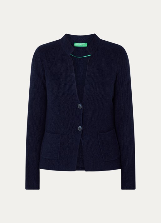 Benetton Gebreid vest in kasjmierblend met zakken - voorkant 3 donkerblauw