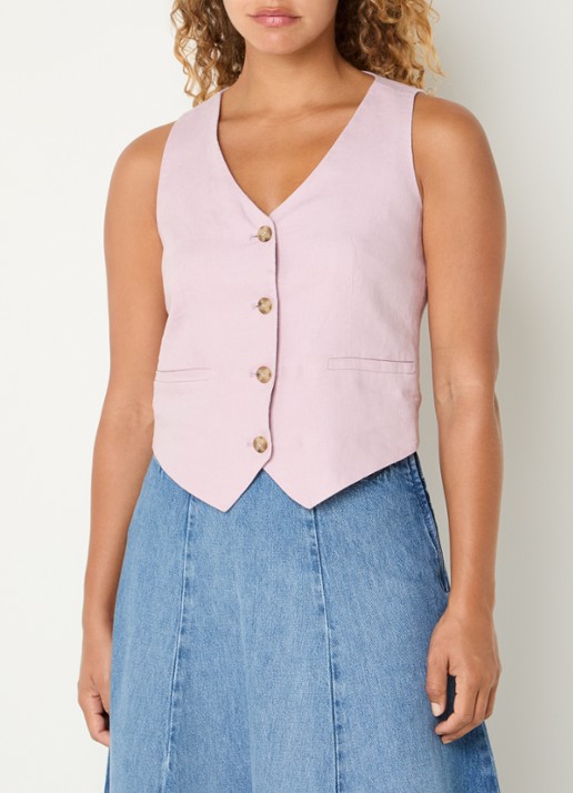 Benetton Gilet van linnen met paspelzakken - detail poederroze-0k3