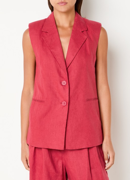 Benetton Gilet van linnen - detail 4 kersenrood