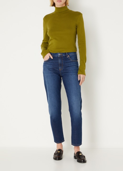 Benetton High waist cropped straight leg jeans met medium wassing - voorkant 5 indigo