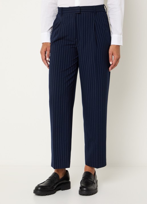 Benetton High waist cropped tapered fit pantalon met krijtstreep