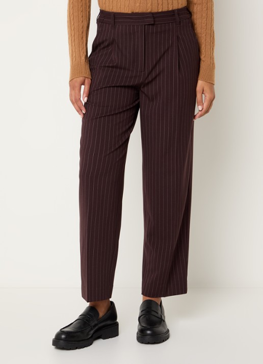 Benetton High waist cropped tapered fit pantalon met krijtstreep