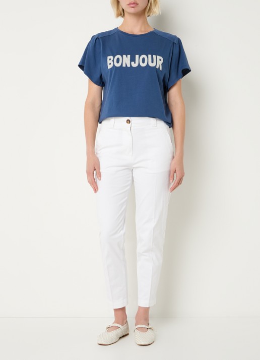 Benetton High waist cropped tapered fit pantalon met steekzakken - voorkant 2 wit
