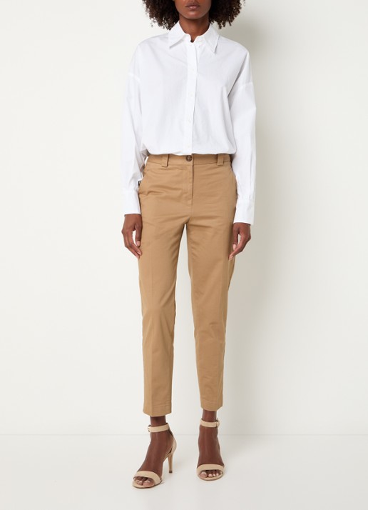 Benetton High waist cropped tapered fit pantalon met steekzakken - voorkant 2 camel